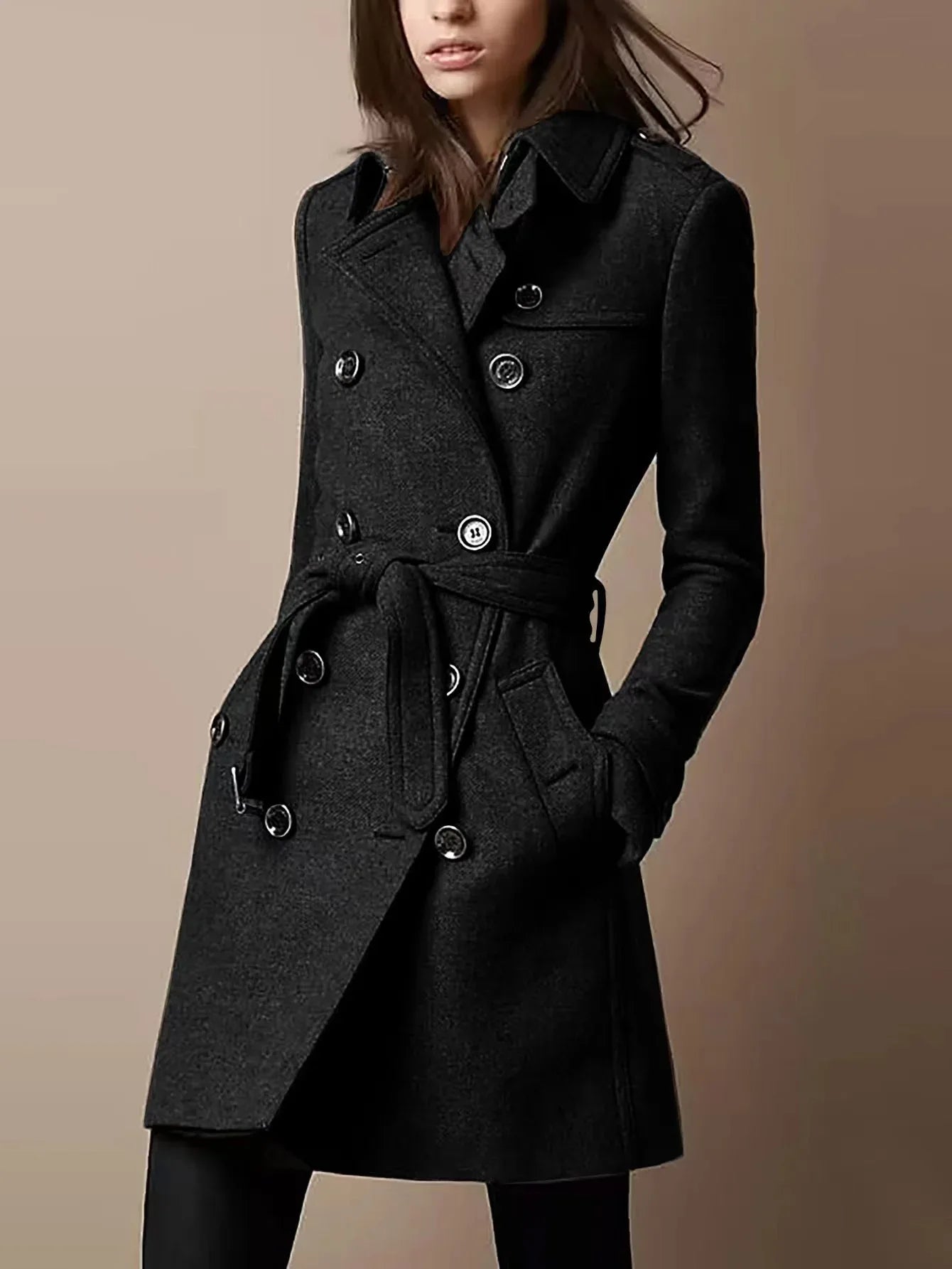 Double Breasted Casual Woolen Coat Women's Clothing - Gizmo Galaxy