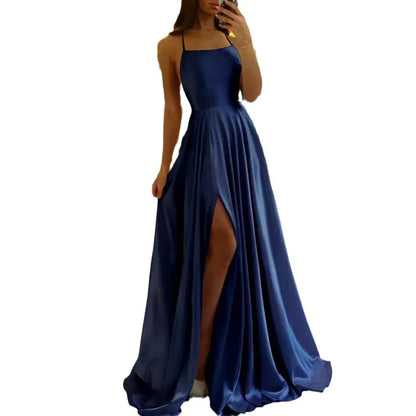 Amazon Long European And American Style Dress Slim Strap Back-to-back Dress High Slit Dance Host Dress - Gizmo Galaxy