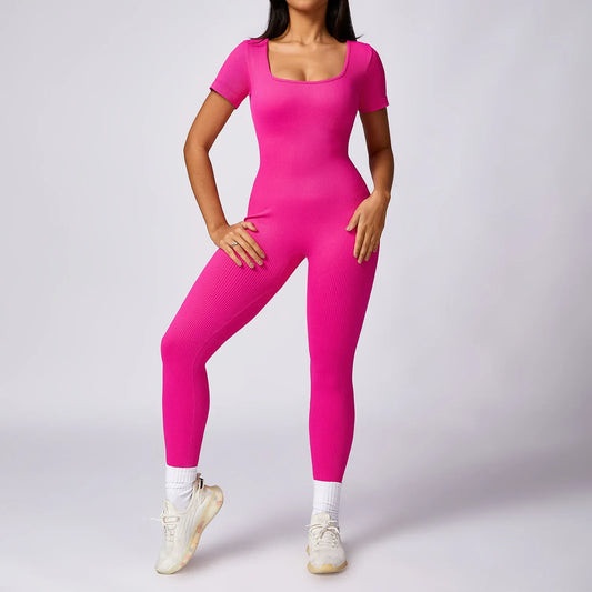 Women's Tight Seamless Back One-piece High-strength Thread Short-sleeved Fitness Sports Jumpsuit - Gizmo Galaxy