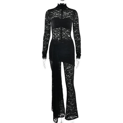 Sheer Lace Sexy Ribbon Slim Jumpsuit - Gizmo Galaxy
