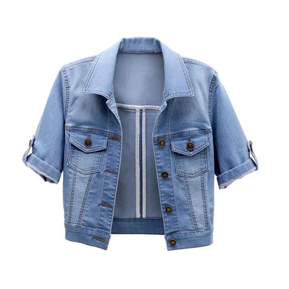 Elastic Thin Cardigan Women's Short Denim Coat - Gizmo Galaxy