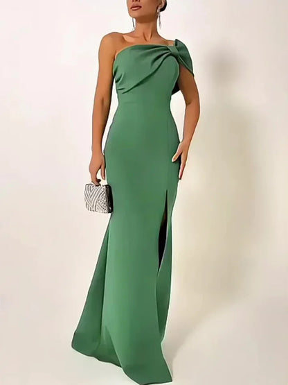 Green Bow Tube Top Evening Dress - Gizmo Galaxy