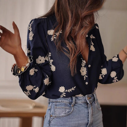 Women's Long-sleeved Western-style Chiffon Blouse With Embroidery - Gizmo Galaxy