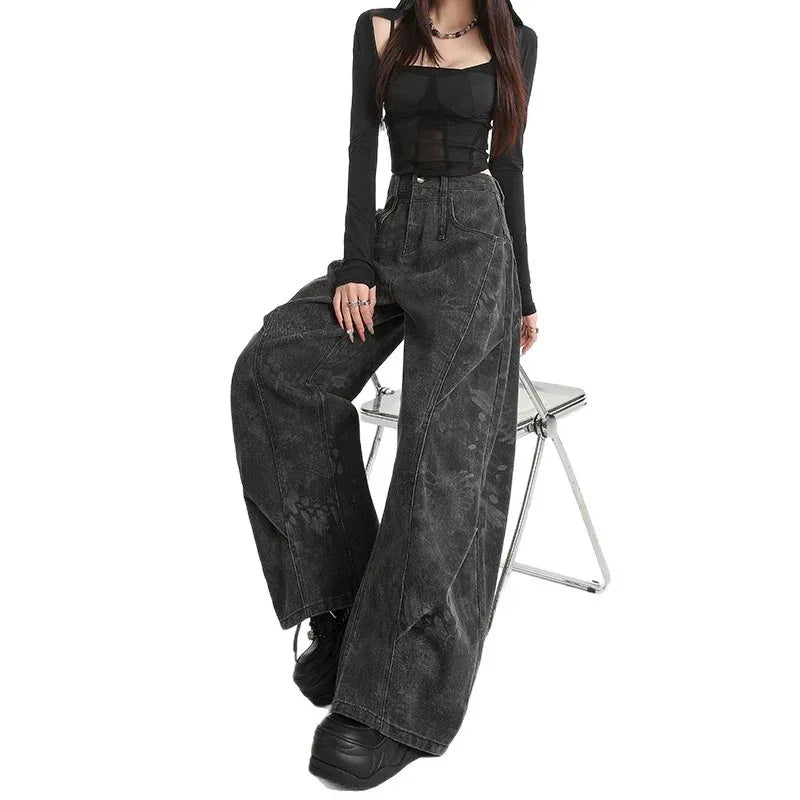 Women's Plus-Size Printed Pleated Straight-Leg Floor-Length Wide-Leg Pants - Gizmo Galaxy