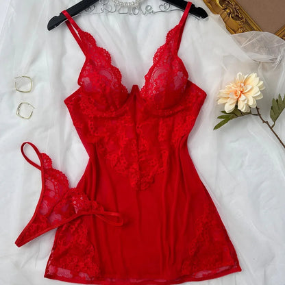 Cutout Sling Tulle See-through Lace Pajamas For Women - Gizmo Galaxy