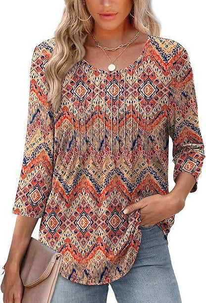 New Women's Long Sleeved Top, Fashionable And Casual Pleated Low Round Neck Women's T-shirt - Gizmo Galaxy