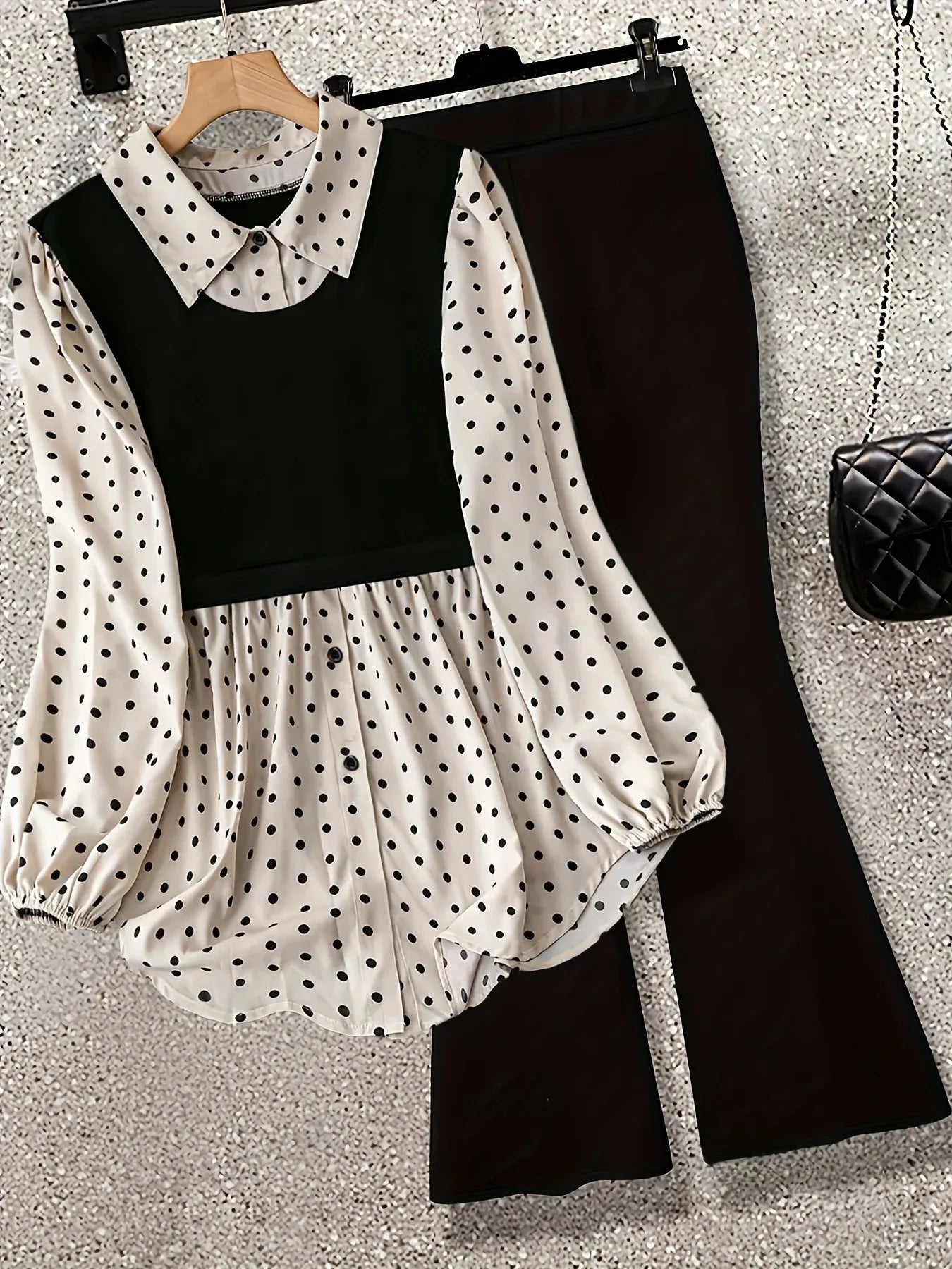 Polka Dot Patchwork Fake Two-piece Long-sleeved Shirt Leggings - Gizmo Galaxy