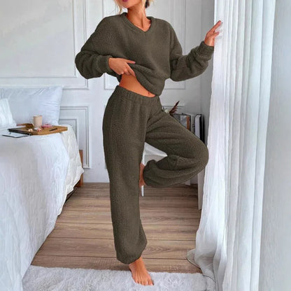 Women's Comfortable V-neck Casual Loungewear Warm Set - Gizmo Galaxy