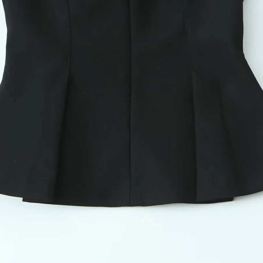 Women's Elegant Slim-fit Short Skirt Hem Round Neck Pleated Top - Gizmo Galaxy