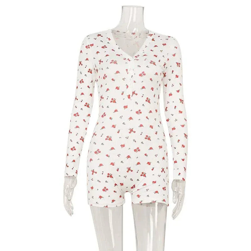 Women's Casual Versatile Fashion Floral Print Long-sleeved Jumpsuit - Gizmo Galaxy