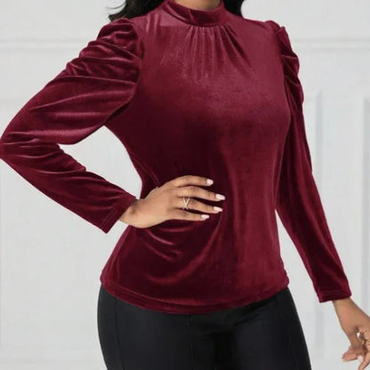 Women's Solid Color Round Neck Bubble Sleeve Slim Fit T-shirt - Gizmo Galaxy