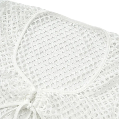 Lace Mesh Long Sleeve Narrow Casual Knitted Maxi Dress Suit - Gizmo Galaxy