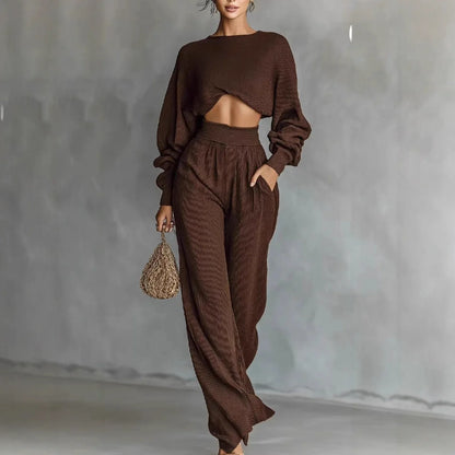 Fashionable Women's Knit Long-sleeve Top And Pants Two-piece Set - Gizmo Galaxy