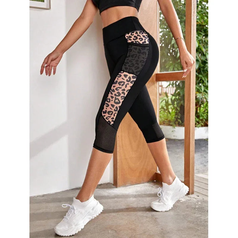 Female Leopard Splicing High Waist Yoga Pants - Gizmo Galaxy