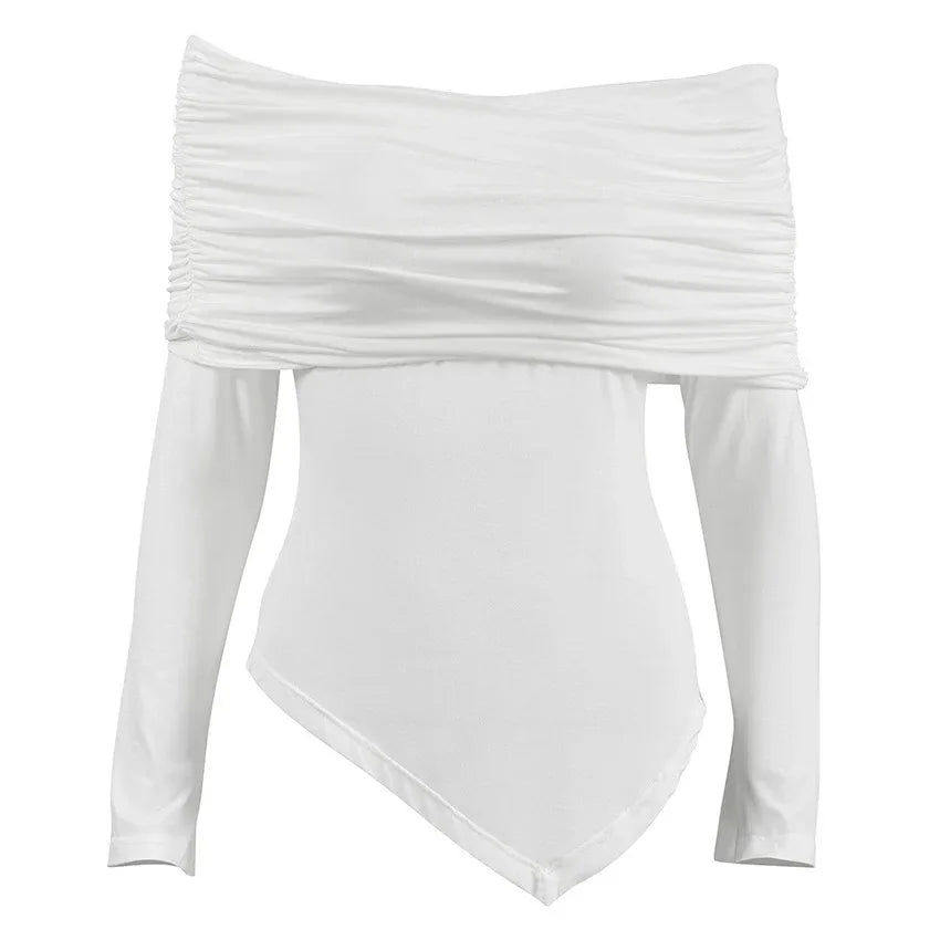 Off-shoulder Collar Irregular Slim Fit Slimming T-shirt - Gizmo Galaxy