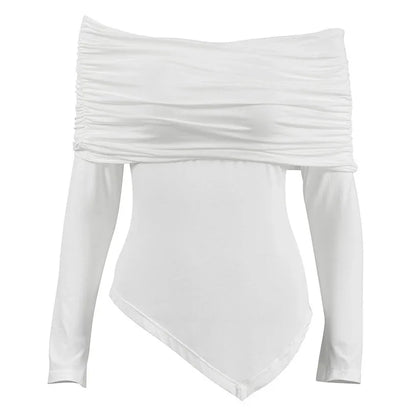 Off-shoulder Collar Irregular Slim Fit Slimming T-shirt - Gizmo Galaxy