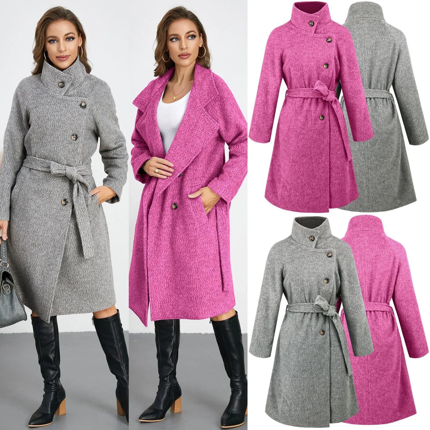 Solid Color Woolen Coat Warm Thickened - Gizmo Galaxy