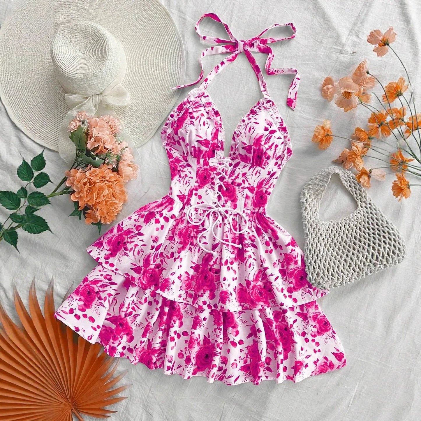 New SpringSummer European And American-style Camisole Top And Audrey Hepburn-inspired Designer Floral Dress - Gizmo Galaxy