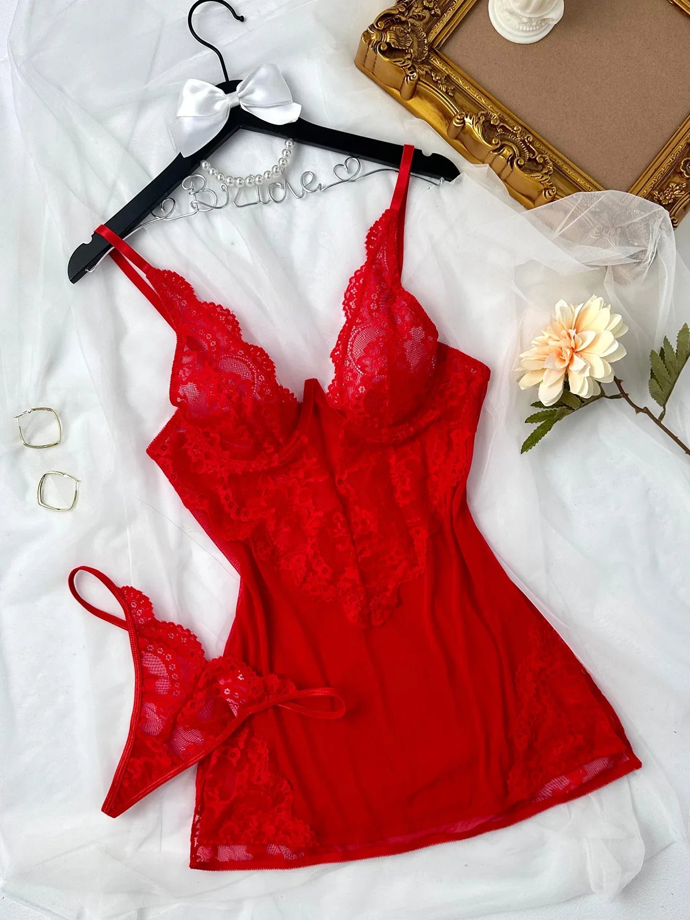 Cutout Sling Tulle See-through Lace Pajamas For Women - Gizmo Galaxy