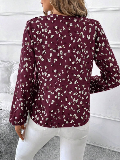 Women's V-Neck All-Over Print Elegant Long Sleeve Blouse,Long Sleeve Tops - Gizmo Galaxy