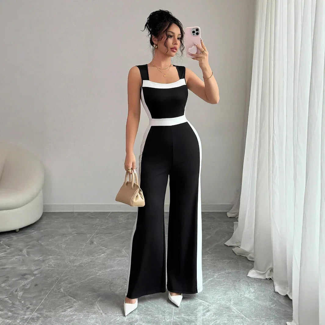 Women's Color-block Sleeveless Wide-leg Jumpsuit - Gizmo Galaxy