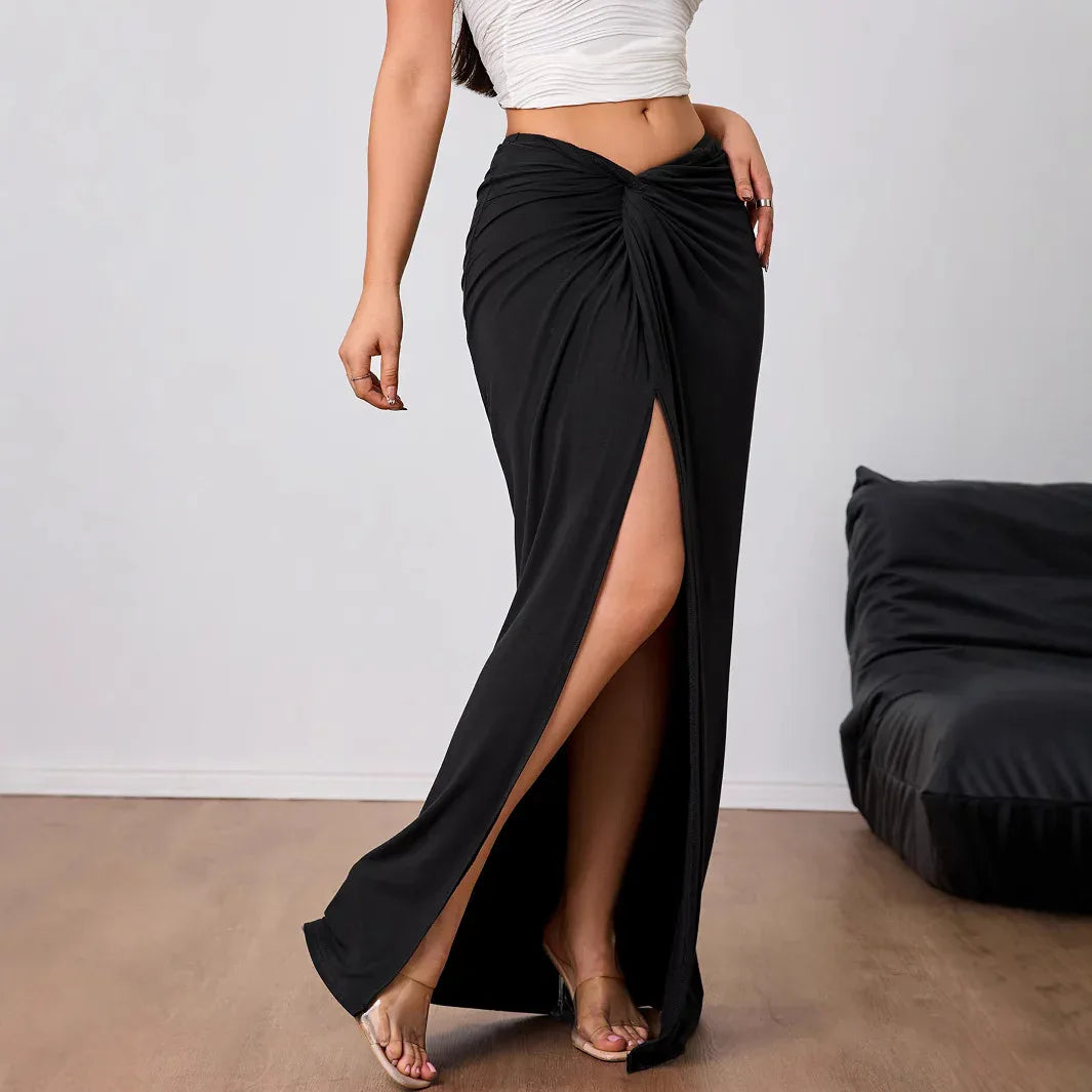 Women's High-end Elegant Skirt, Autumn And Winter New High-waist Slit Midi Skirt - Gizmo Galaxy
