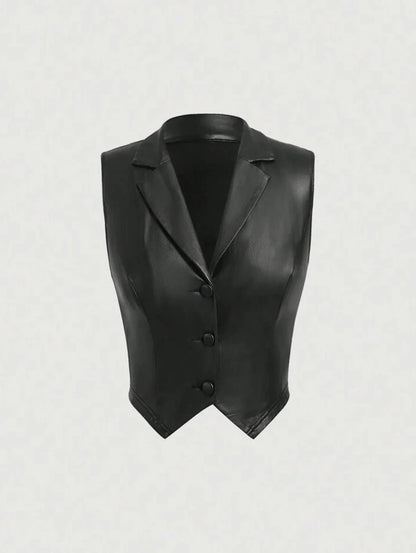 Leather Suit Collar Short Shipment Button Vest - Gizmo Galaxy