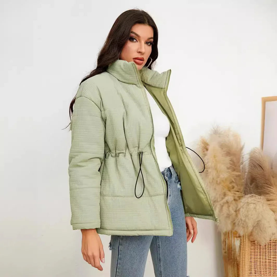 Women's Zipper Cinched Drawstring Cotton Coat Jacket - Gizmo Galaxy