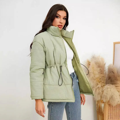 Women's Zipper Cinched Drawstring Cotton Coat Jacket - Gizmo Galaxy