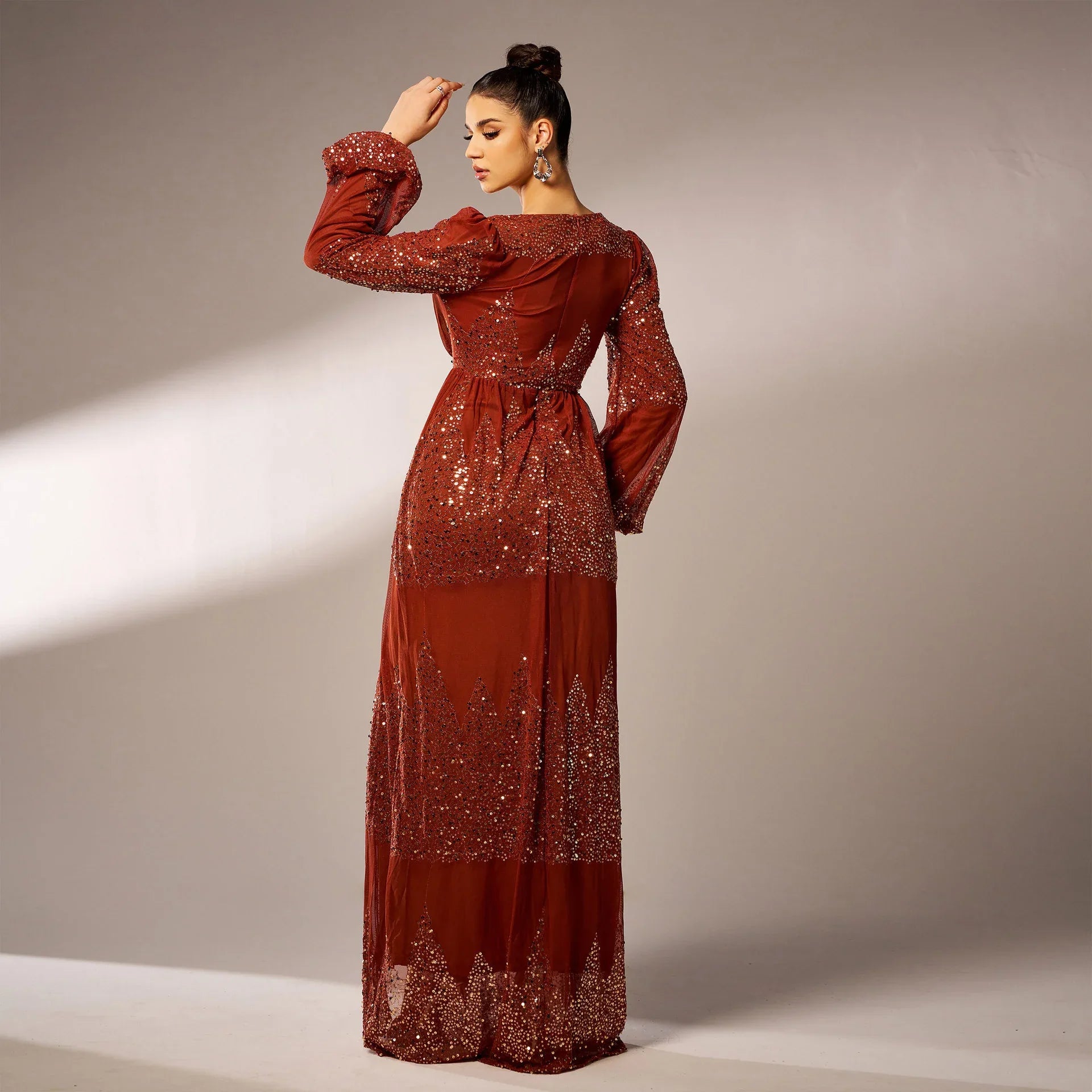 Long Sleeve V-neck Sexy Long Sequined Evening Dress - Gizmo Galaxy