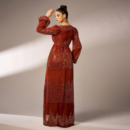 Long Sleeve V-neck Sexy Long Sequined Evening Dress - Gizmo Galaxy