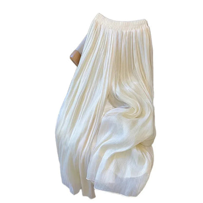 Women's Solid Textured Mesh Casual Loose Wide-leg Pants - Gizmo Galaxy