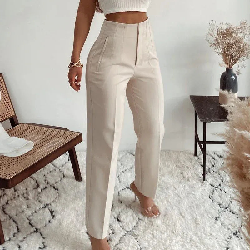 Pleated Casual High Waist Pure Color Slim-fit Basic Pants - Gizmo Galaxy