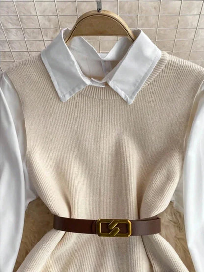 Women Vintage Apricot Split Hem Rib Knit Vest - Gizmo Galaxy