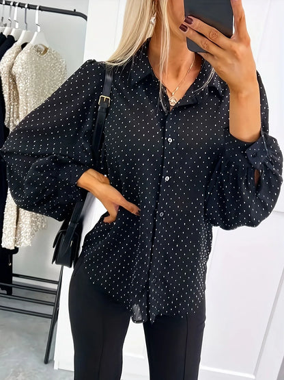 Women's Casual Loose-Fitting Long-Sleeve Polka-Dot Shirt - Gizmo Galaxy