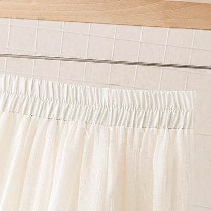 Women's Solid Textured Mesh Casual Loose Wide-leg Pants - Gizmo Galaxy