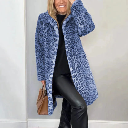 Fall Winter Leopard Print Plush Mid-length Coat - Gizmo Galaxy