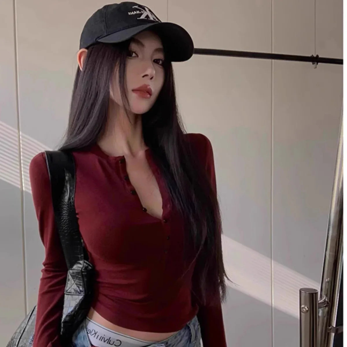 Half-open Collar Inner Bottoming Shirt Women's Long-sleeved Top - Gizmo Galaxy