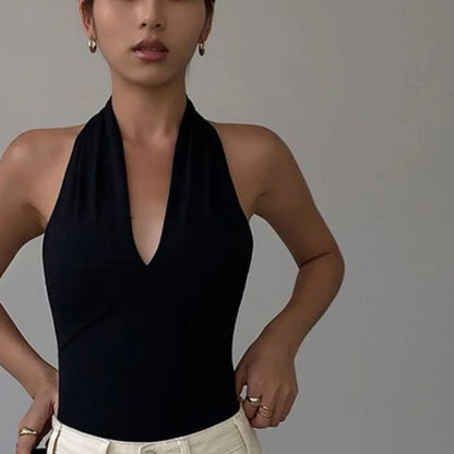 Advanced Sense Black V-neck Halterneck Vest - Gizmo Galaxy