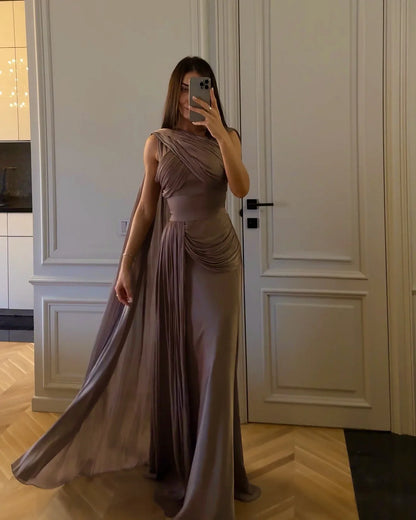 Pleated Ribbon Satin Evening Dress - Gizmo Galaxy