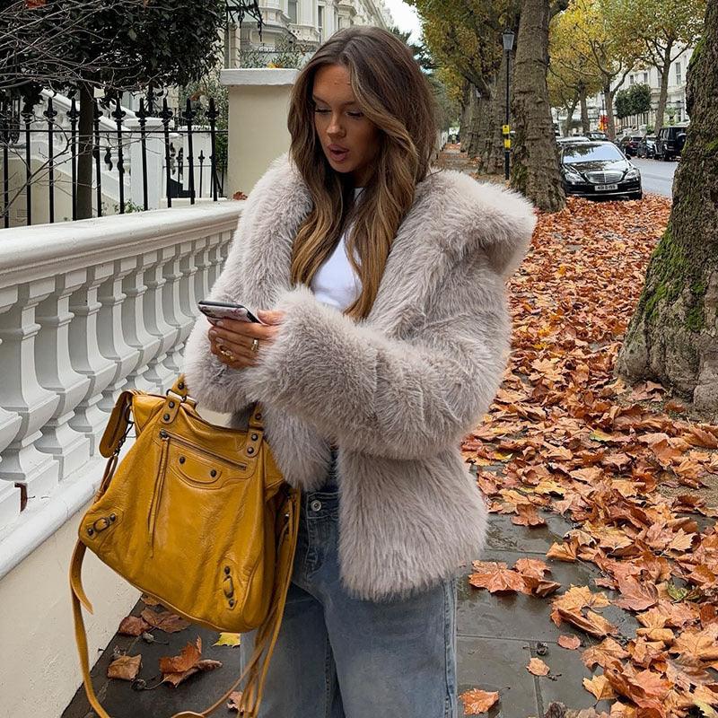Short Texture Furry Coat Loose Temperament Lapel Cool Long Sleeve Fashion Women - Gizmo Galaxy
