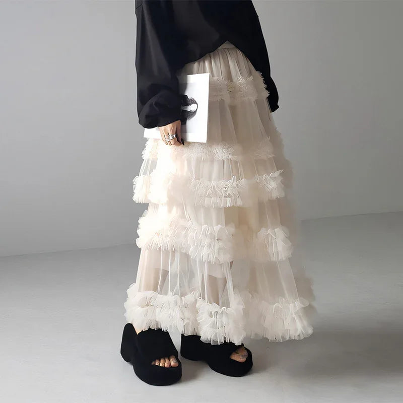 Three-layer Spliced Mesh Japanese-style Women's Skirt - Gizmo Galaxy