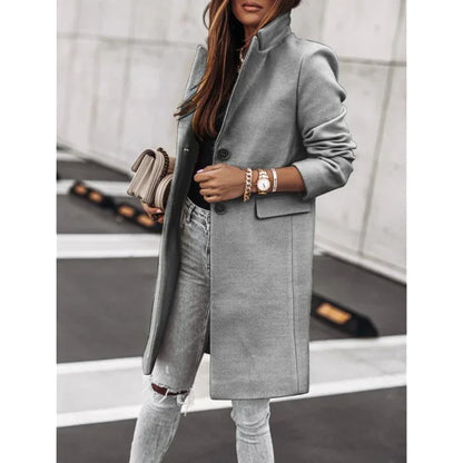 Simplicity Long Sleeve Button Woolen Coat Overcoat - Gizmo Galaxy