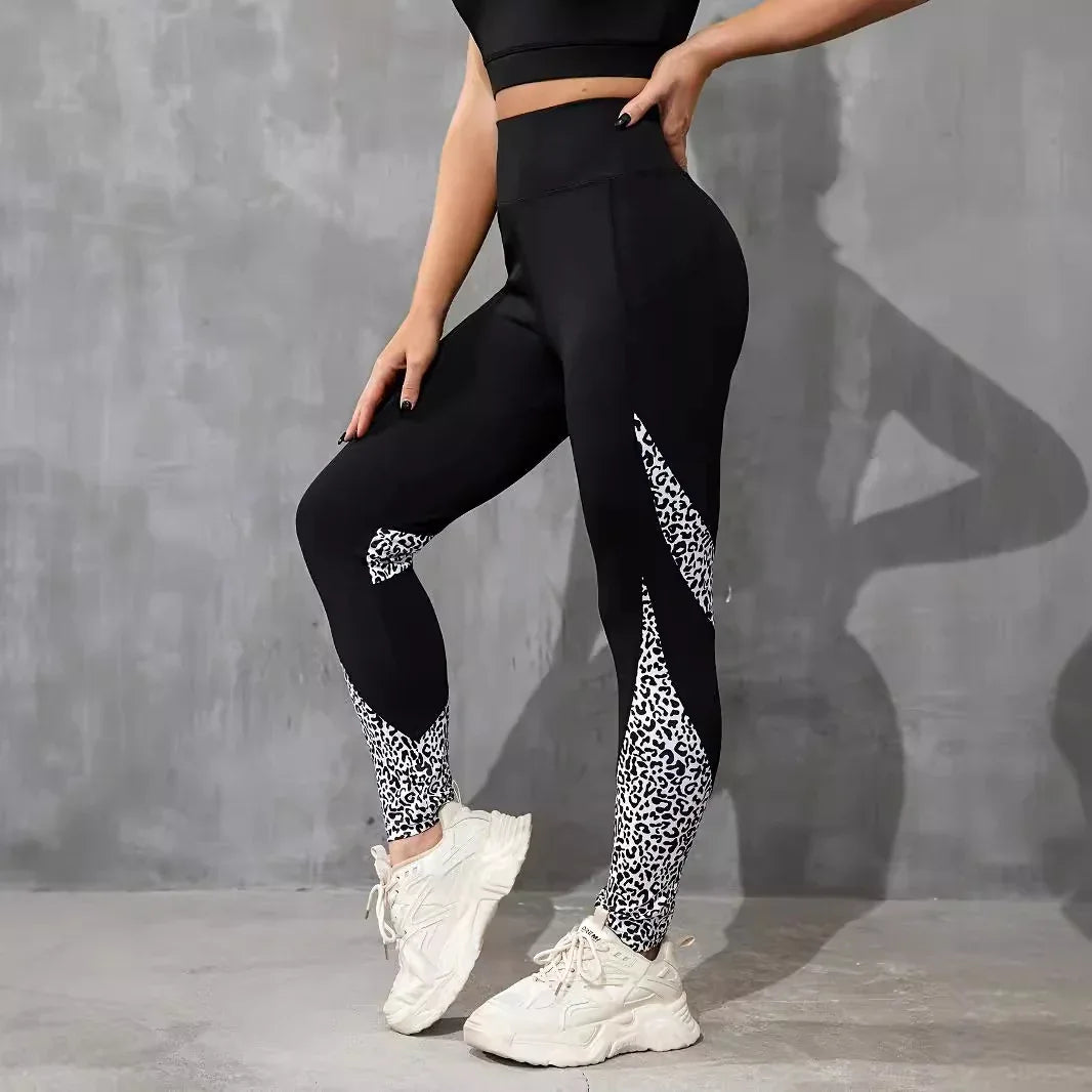 Color Contrast Patchwork Fashion Hip Raise High Waist Tight Sports Yoga Pants Leggings - Gizmo Galaxy
