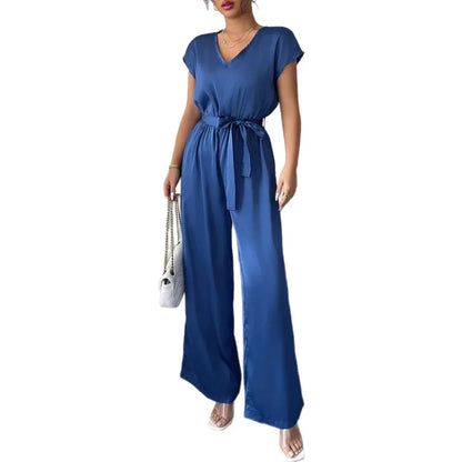 Fashion Wind Deep V High-waisted Wide-leg Jumpsuit Women's Clothing - Gizmo Galaxy