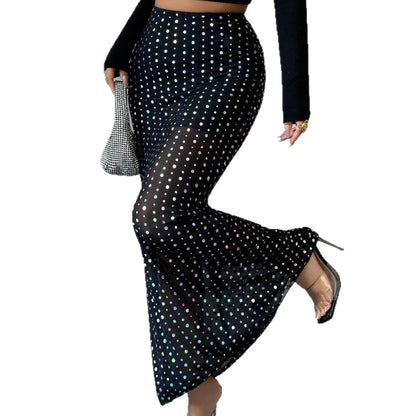 Shimmery Sequin Doublelayer Mesh Highwaist Figurehugging Hipskimming Skirt - Gizmo Galaxy