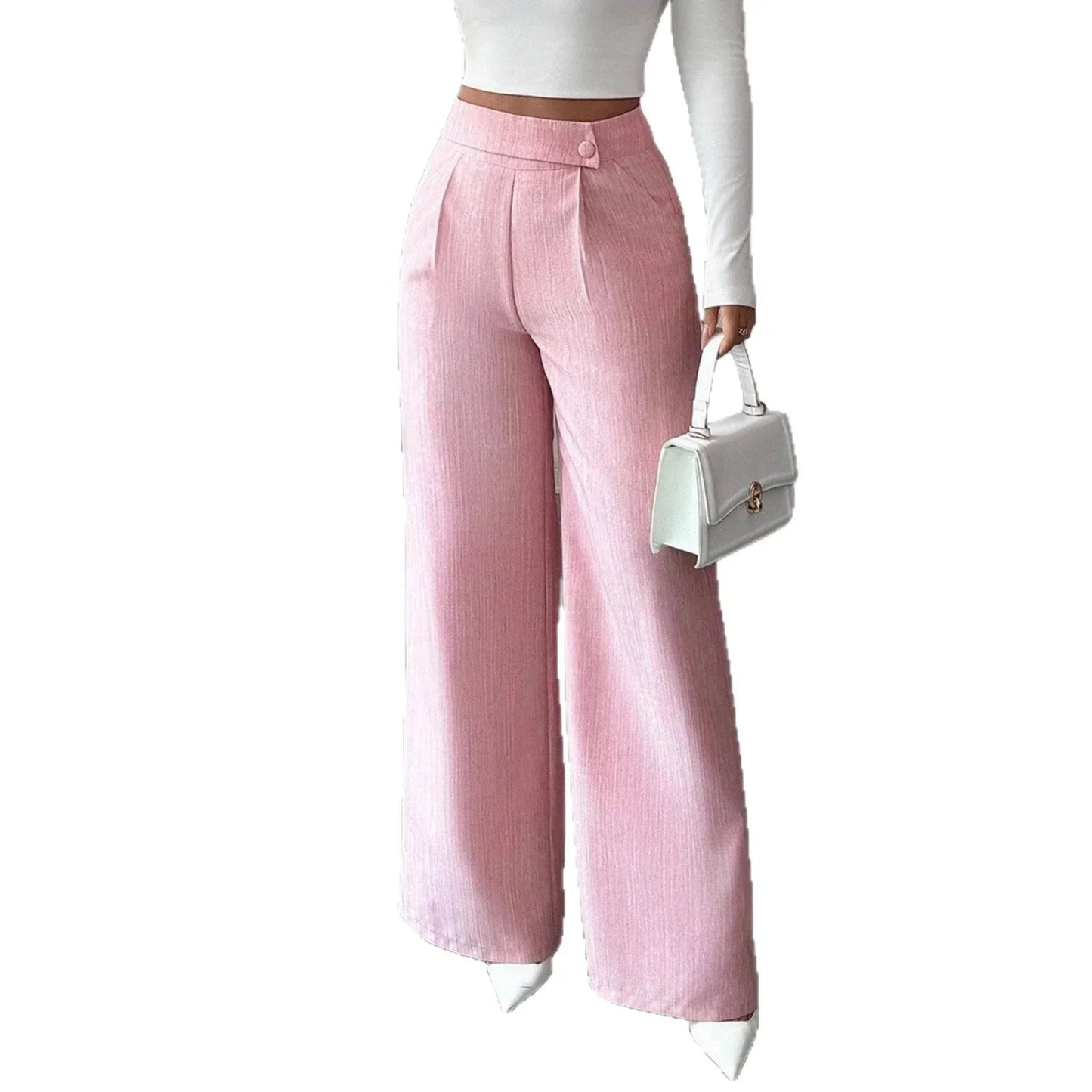 Elegant And Casual Loose Straight-leg Pants With A Waist Button Design - Gizmo Galaxy