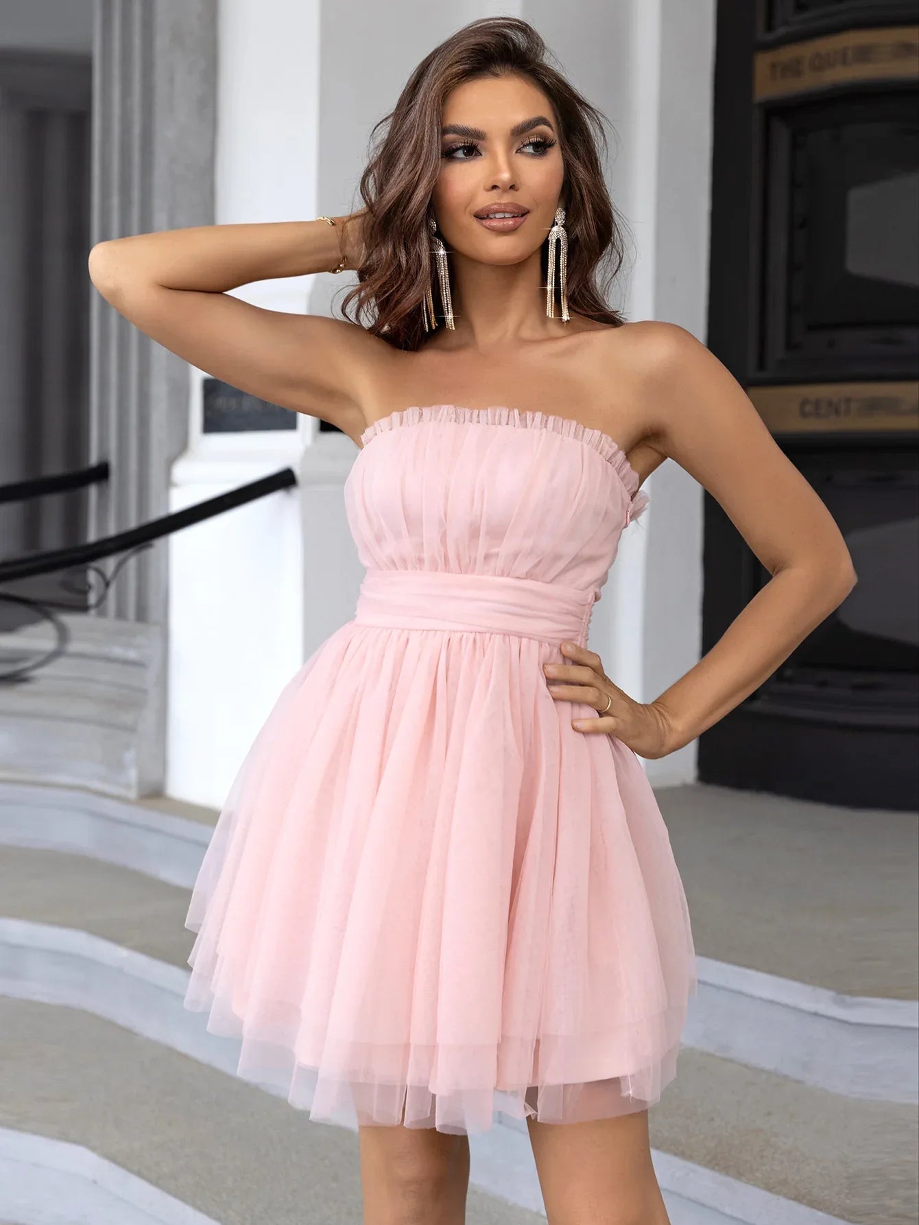 Women's Tube Top Mesh Graceful Bow Pettiskirt Dress - Gizmo Galaxy