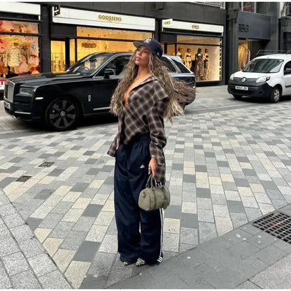 Women's Plaid Low Collar Shirt - Gizmo Galaxy