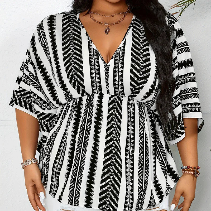 Deep V-neck Short Sleeve Pullover Women - Gizmo Galaxy